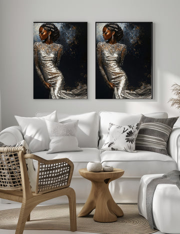 Silver Starlight - Black Woman in a Shimmering Gown Digital Art