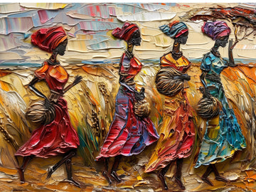 Graceful African Market Scene - Textured Oil Painting