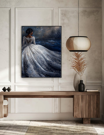 Celestial Elegance - Black Woman in a Glittering Silver Gown Digital Art