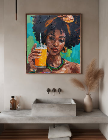 Vibrant Sips - 3D Acrylic Painting of Afro Beauty