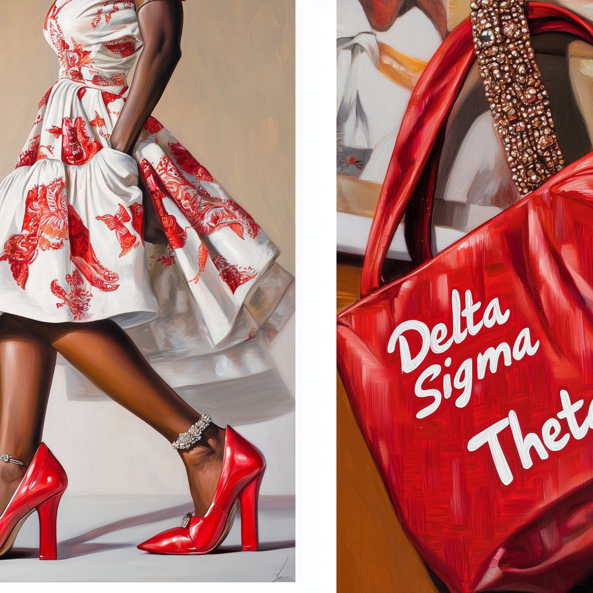 Delta Sigma Theta Sorority Inspired Art Print - Red Heels &amp; Tote Bag