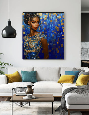 Mosaic Majesty: A Celebration of Black Femininity in Blue and Gold