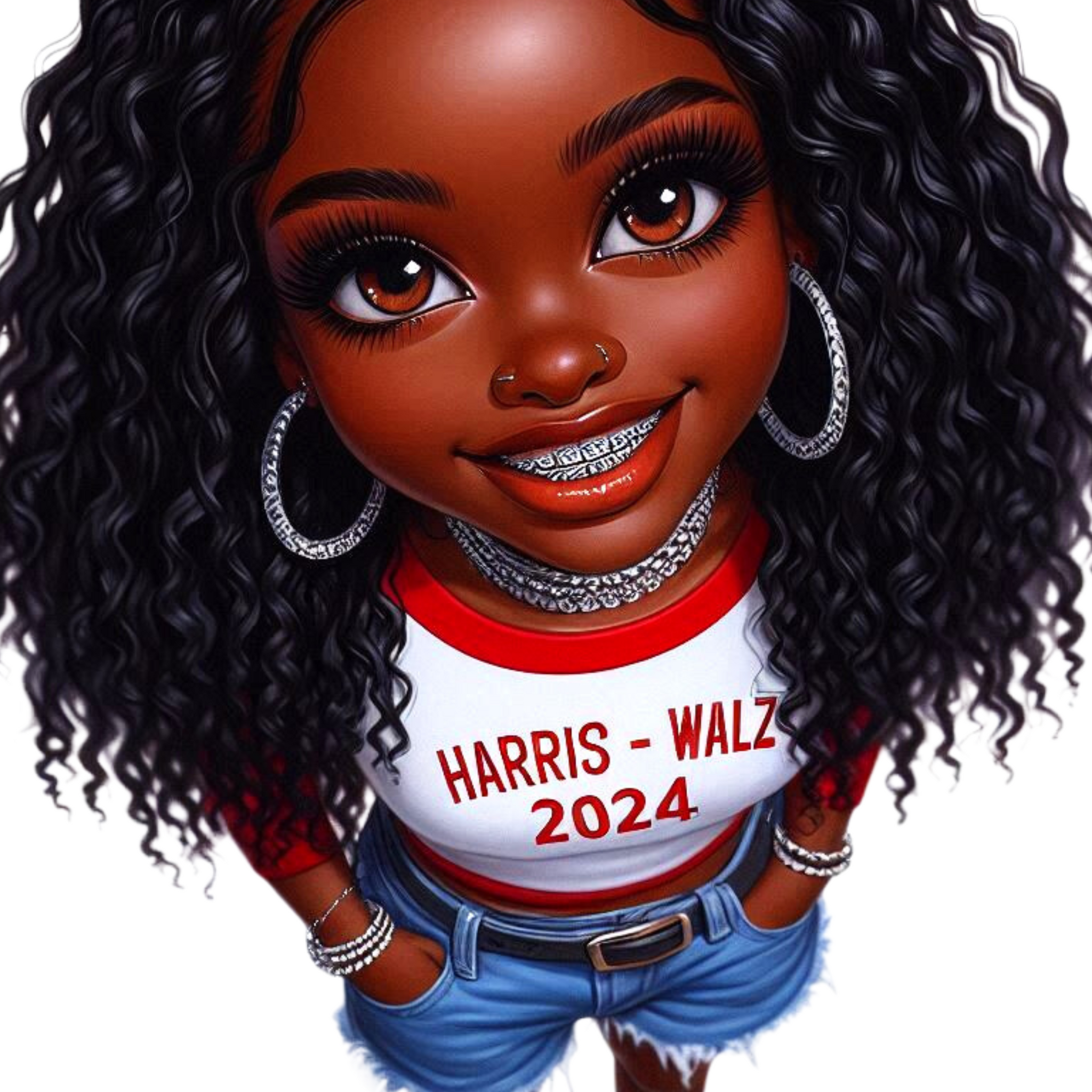 Chibi Melanin Queen | Harris-Walz 2024 Campaign Supporter | Digital Art Print, chibi woman, chibi teen, chibi character, Kamala Harris