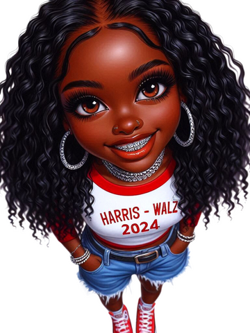 Chibi Melanin Queen | Harris-Walz 2024 Campaign Supporter | Digital Art Print, chibi woman, chibi teen, chibi character, Kamala Harris