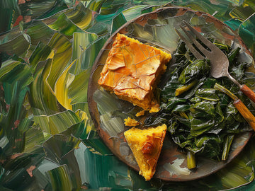 Southern Soul Food Still Life: Collard Greens and Cornbread Delight