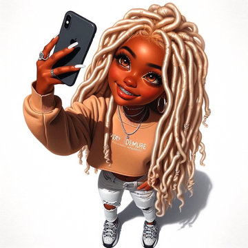 Stylish Chibi Girl with Long Dreadlocks Taking a Selfie