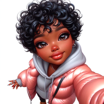 Stylish Chibi in Pink Puffer Jacket Clipart