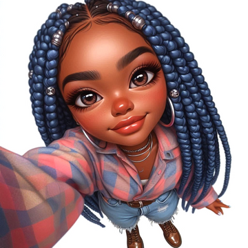 Blue Braided Melanin Chibi Clipart for Tumblers, Notebooks, Journals, Pillows