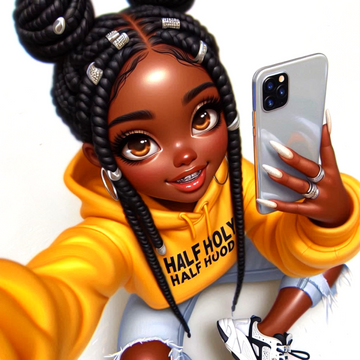 Confident Chibi Girl in Yellow Hoodie Selfie Clipart