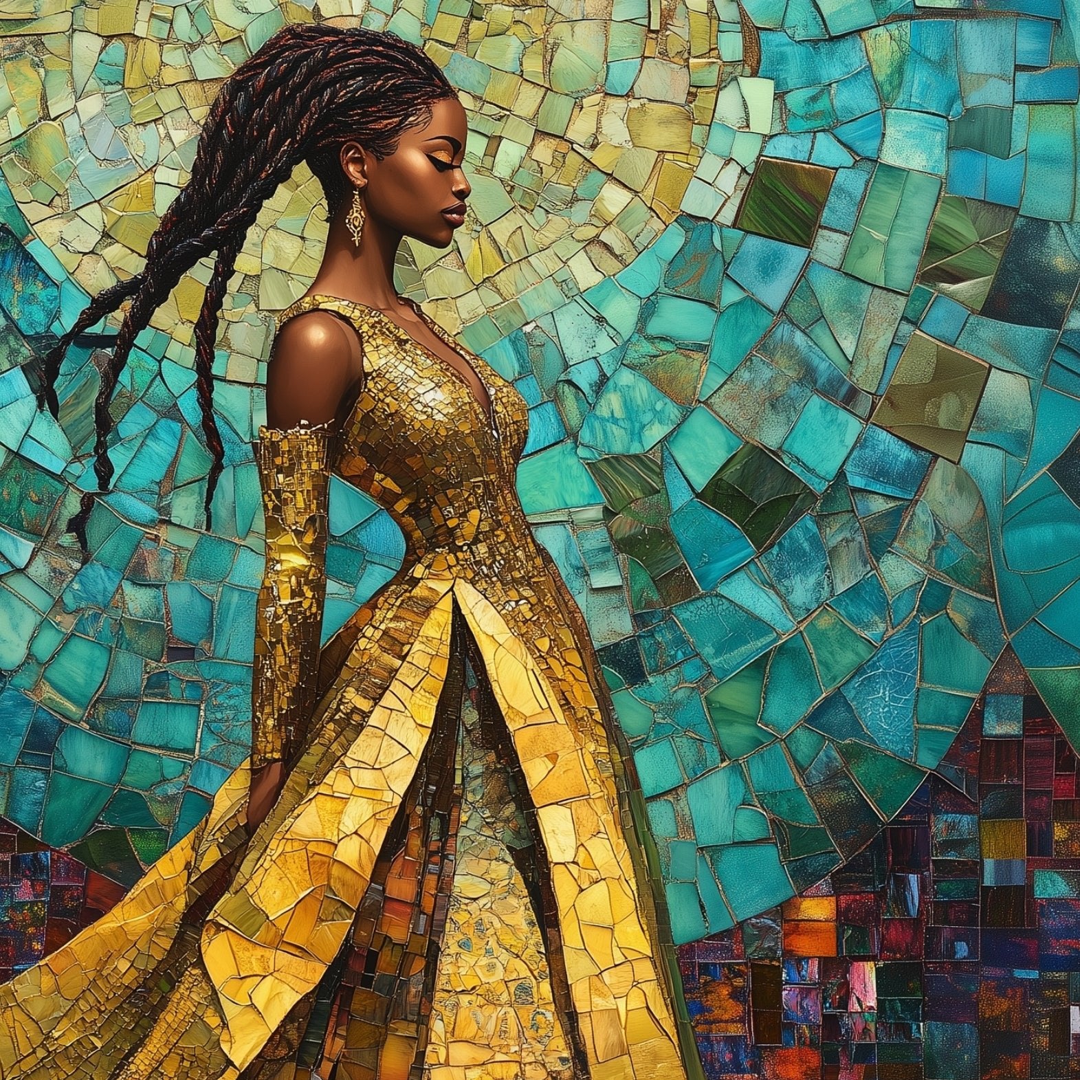 Golden Majesty in Mosaic - Digital Art Download