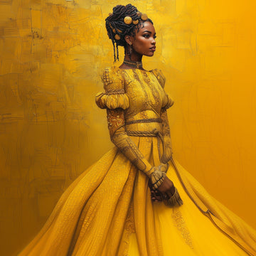 Golden Sovereignty - Black Woman in Braids and Regal Gown Digital Art