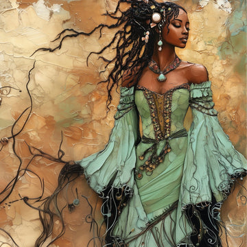 Mystic Elegance - Mixed Media Canvas Art of a Regal Black Woman