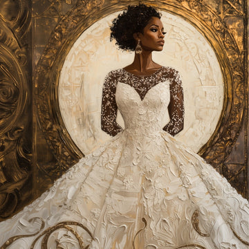 Regal Black Woman in an Ornate White Gown - Digital Art Masterpiece