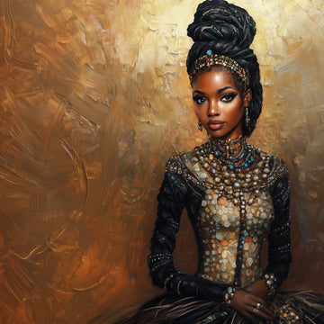 Regal Essence - Black Woman in Ornate Attire 3D Textured Oil Painting