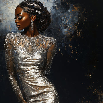 Silver Starlight - Black Woman in a Shimmering Gown Digital Art