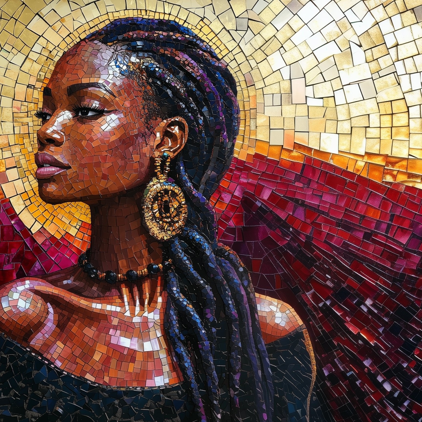 Sovereign Radiance - Mosaic and Realistic Oil Portrait Digital Art