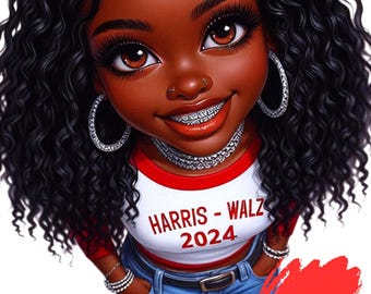 Chibi Melanin Queen | Harris-Walz 2024 Campaign Supporter | Digital Art Print, chibi woman, chibi teen, chibi character, Kamala Harris