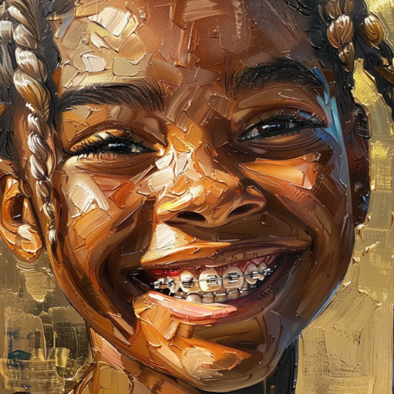 Brace-Faced Cutie: Close-Up Chronicles" Behind Every Face a Story Close Up Bold Painting Artwork Printing