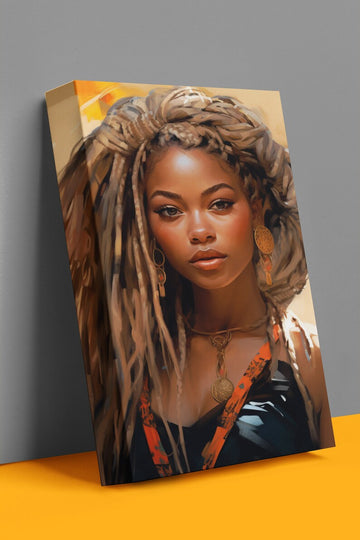 Dreadlock Delight: Kaleidoscopic Charm, Painting Of A Young Woman With Dreadlocks, Wall Decoration Canvas A Lady With Dreadlocks