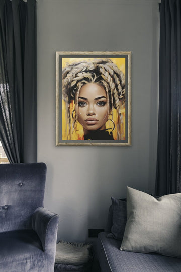 Golden Aura: Acrylic Portrait Celebrating Black Beauty, Aura Art Prints, Acrylic Wall Art Canvas