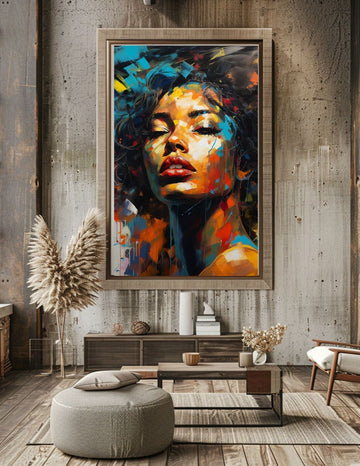 Serenity in Color: Abstract Portrait of an African American Woman, African Woman Painting Portrait Art on Canvas Print