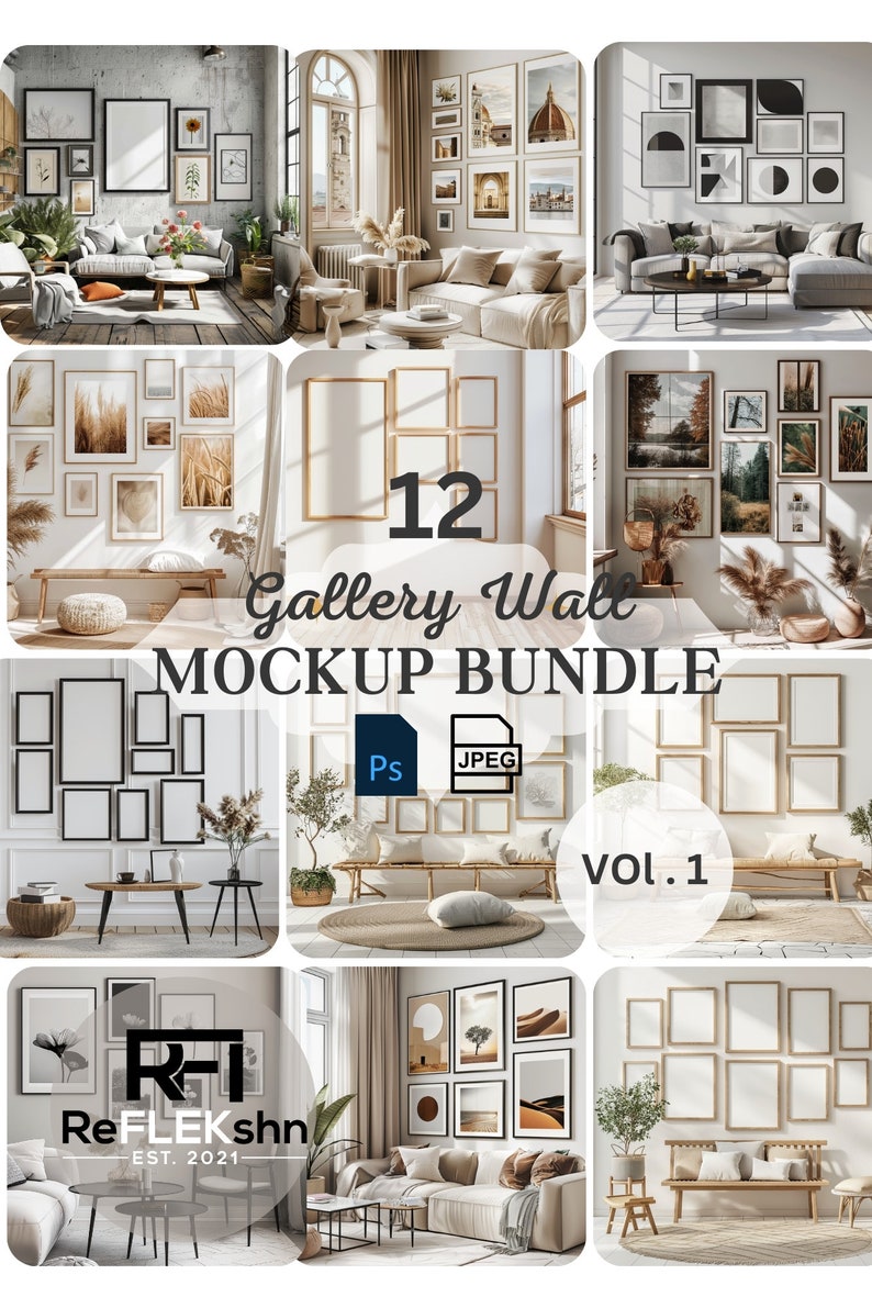 Gallery Wall Art Bundle (12), Frame Mockup Set Bundle, Wall Art Frame Bundle, Mockup Gallery Set Bundle, Art Frame Mockup Bundle