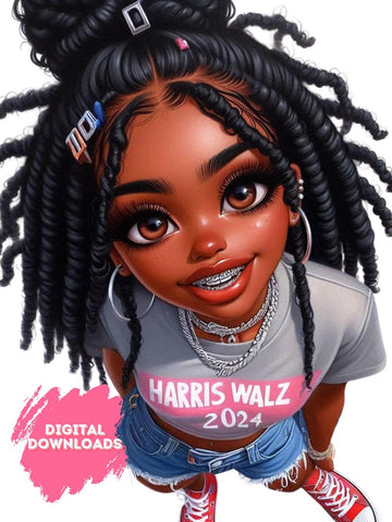 Chibi Melanin Queen | Harris Walz 2024 Supporter | Tim Walz, Harris Walz, Chibi girl, Chibi Teen, Chibi Character, Kamala Harris,