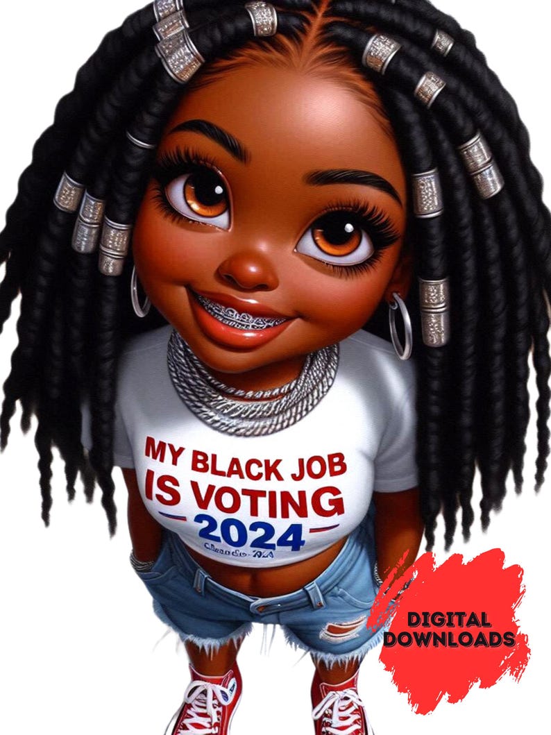 Chibi Melanin Queen | Harris-Walz 2024 Campaign Supporter | Digital Art Print, chibi woman, chibi teen, chibi character, Kamala Harris