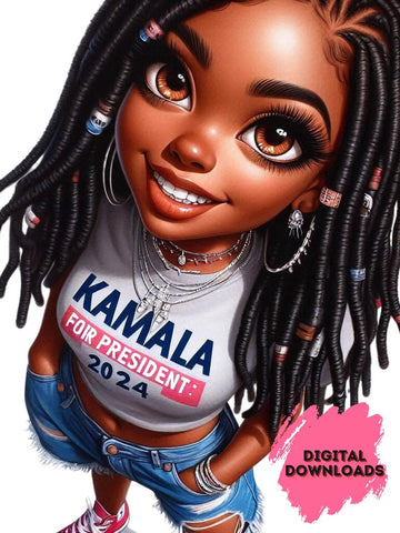 Chibi Melanin Queen | Kamala Harris 2024 Supporter | Digital Art Print