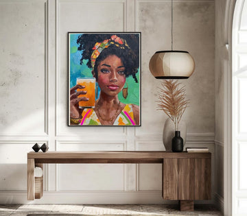 3D Acrylic Painting Vibrant Afrocentric Art African American Woman with a Glass of Orange Juice wall decor, 3D Abstract painting 3D textured