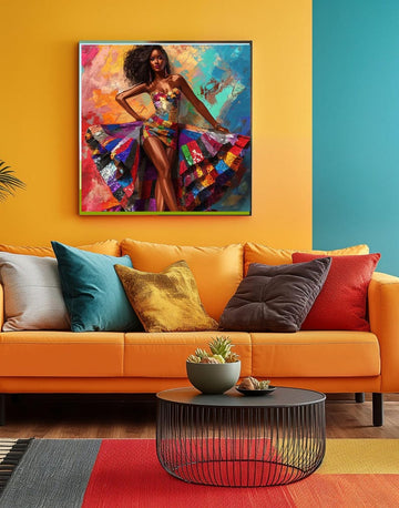 Vibrant Afro-Bohemian Queen | Colorful Mosaic Gown | Digital Art Print 3D Acrylic download, acrylic painting, 3D Acrylic print,