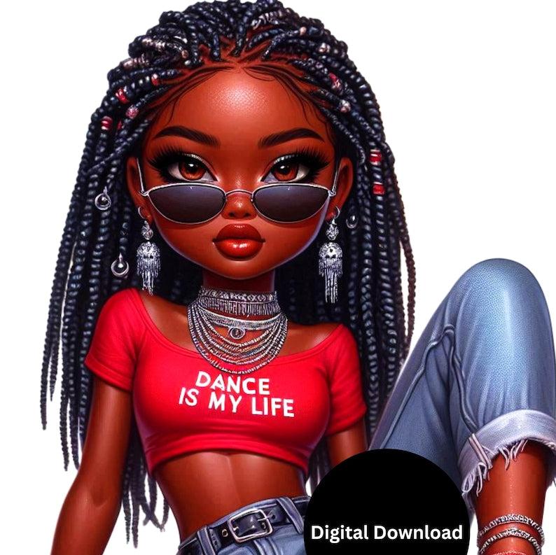 Cool Chibi Melanin Queen | Dance is My Life | Digital Art Print