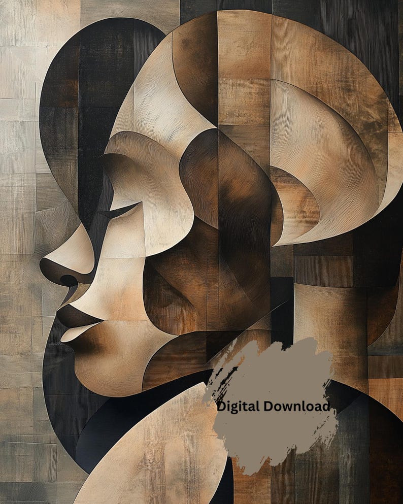 Cubist Elegance | Minimalist African American Profile | Digital Art Print