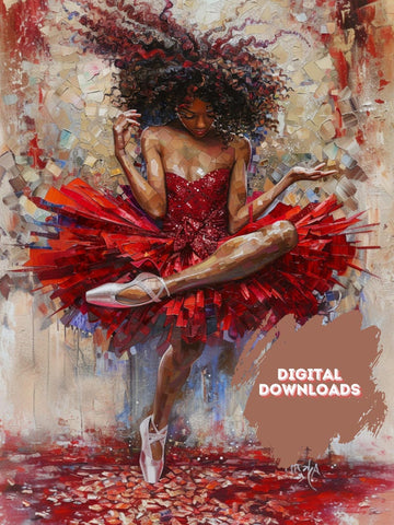 Graceful Ballerina in Red Dress - Digital Art Print digital ballerina digital ballet dance ballet mosaic ballet digital print urban digital