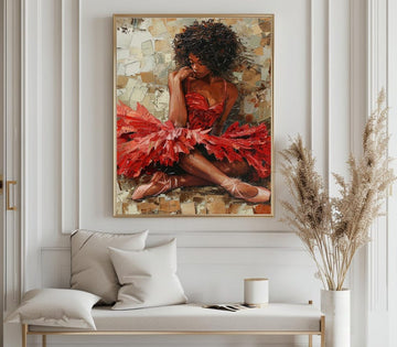 Elegant Mosaic Ballerina in Red Dress - Mixed Media Art Print