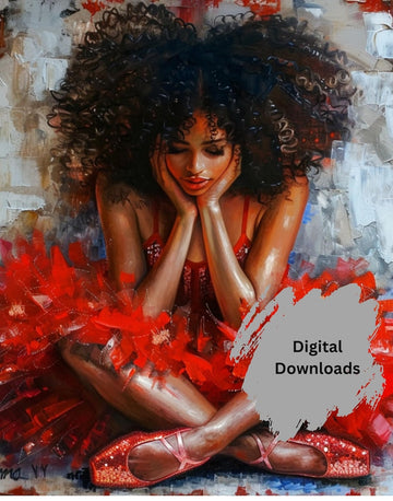 Red Ballerina with Mosaic Details - Large Realistic Oil Painting urban digital print ballet digital ballerina digital urban art digital