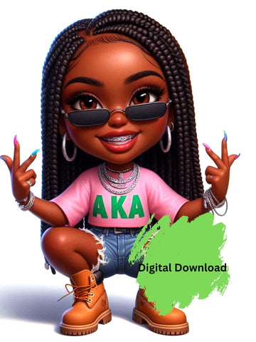 Chibi Digital Art - AKA Sorority Girl with Braids and Timberland Boots - Instant Download chibi woman chibi girl chibi teen chibi art