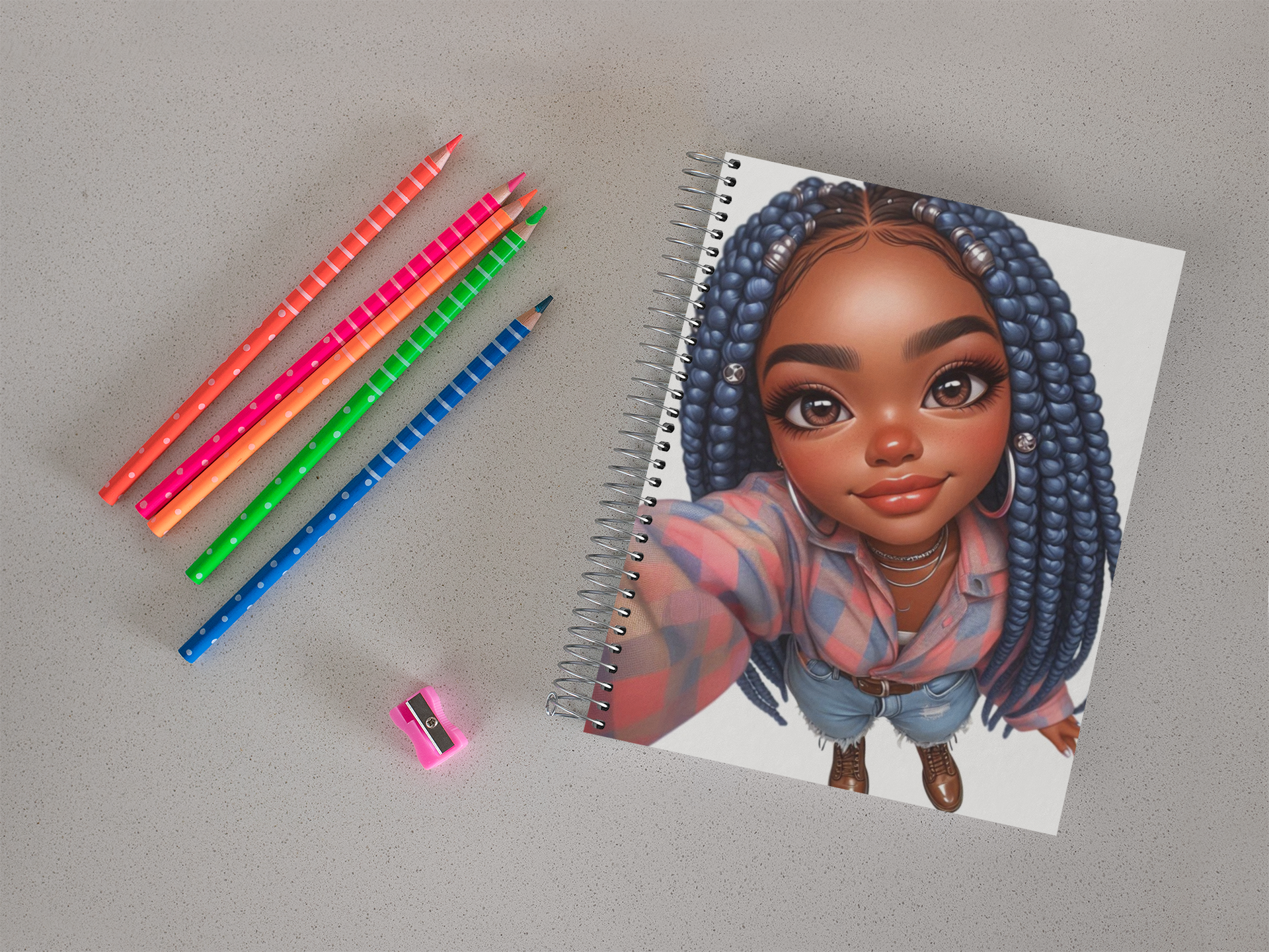 Blue Braided Melanin Chibi Clipart for Tumblers, Notebooks, Journals, Pillows