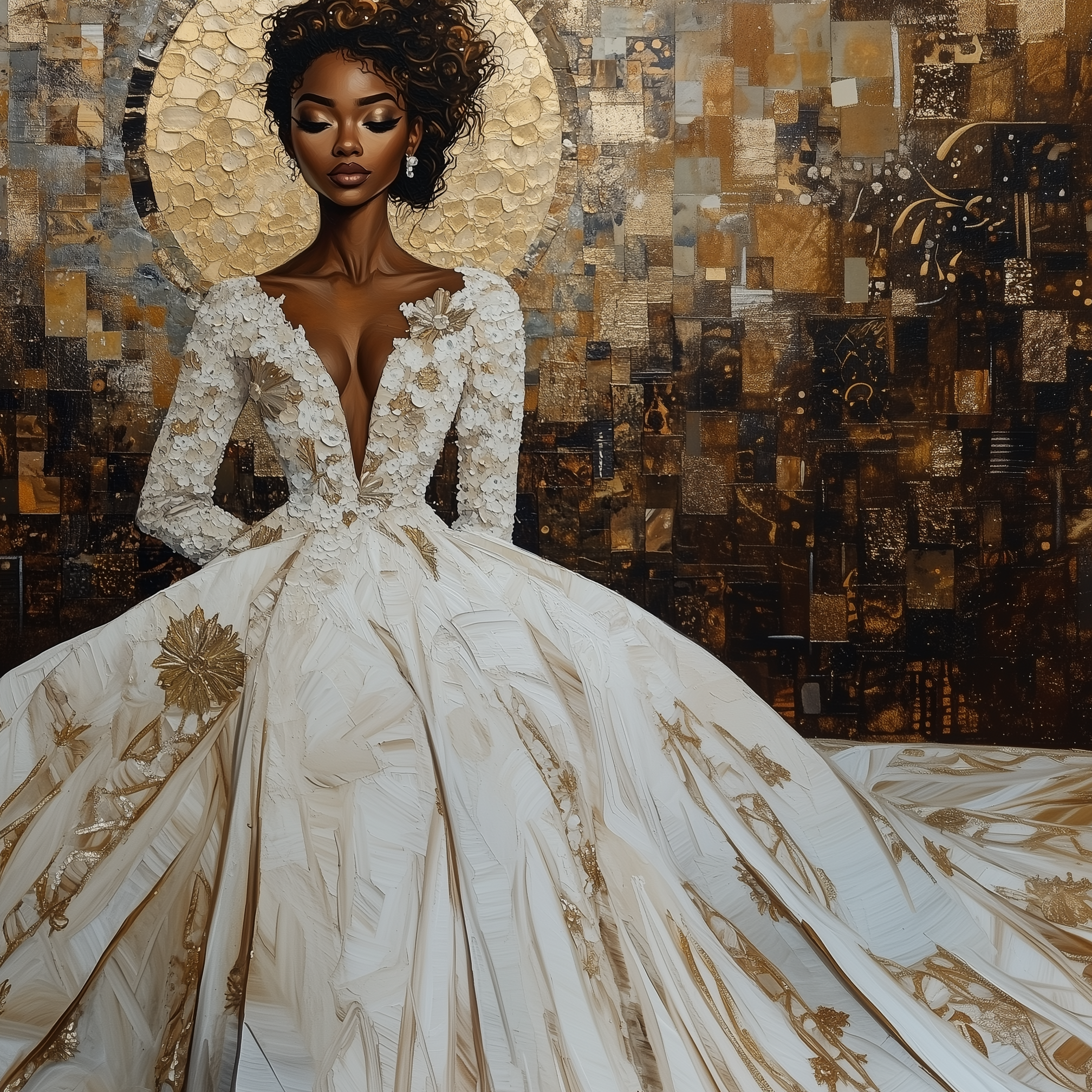 Regal Grace - Black Woman in Ornate White Gown Digital Art